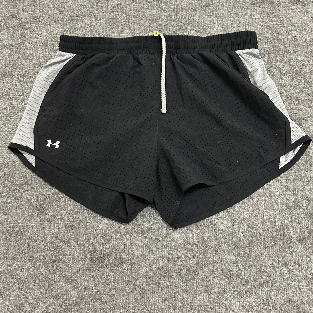 Under Armour Shorts Womens Size M Black Grey Mesh Loose HeatGear Running Sport